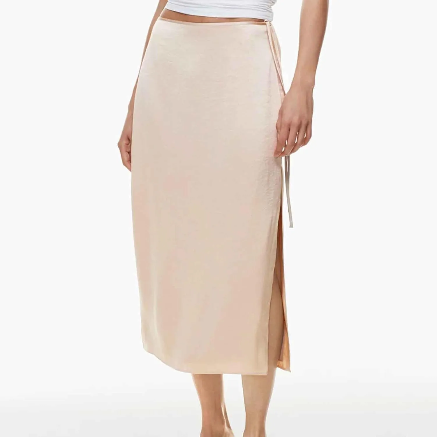 Women Drawstring High Waisted Maxi Skirt Solid Color Comfy Casual Skirt Side Split Hem Vacation Lounge Long Skirt