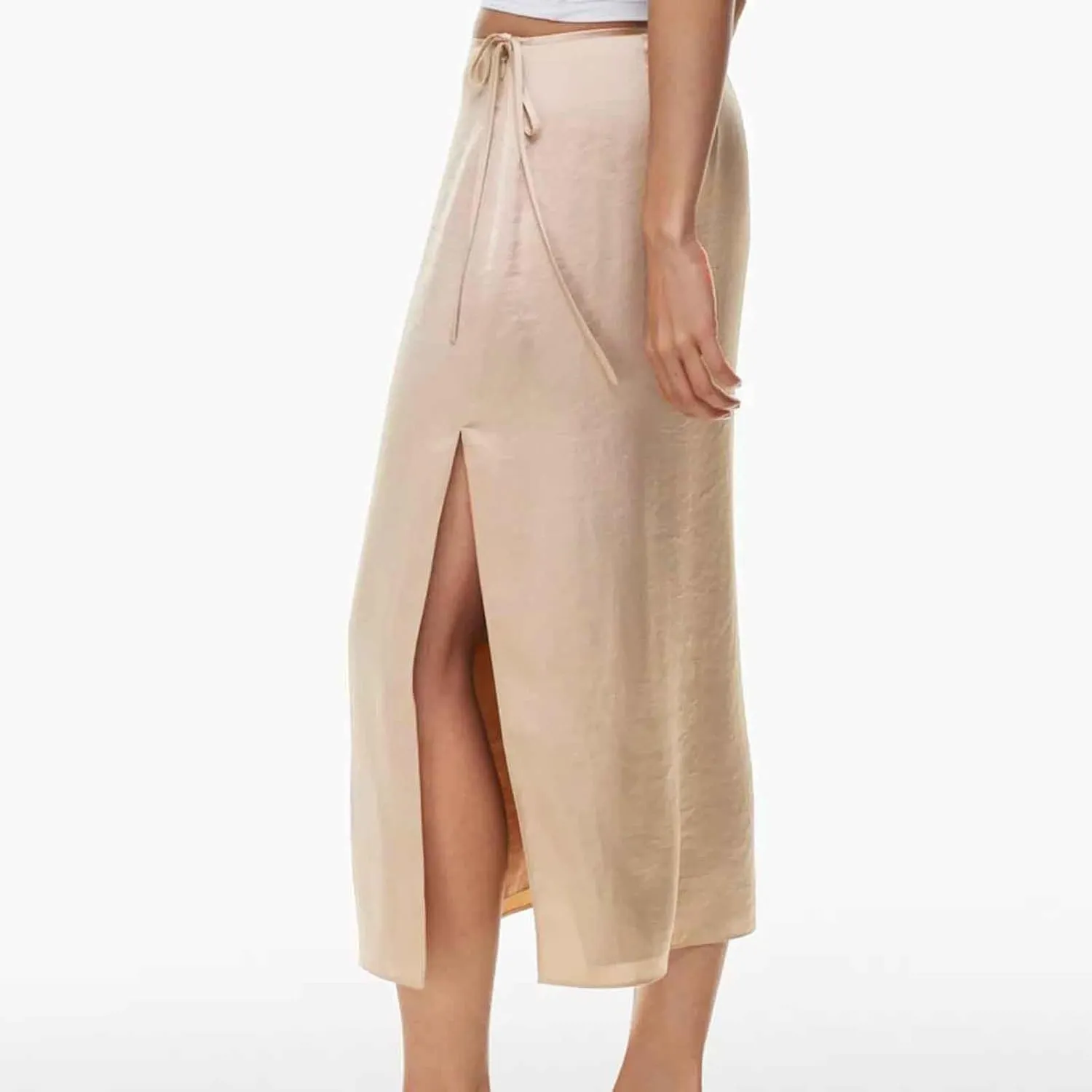 Women Drawstring High Waisted Maxi Skirt Solid Color Comfy Casual Skirt Side Split Hem Vacation Lounge Long Skirt