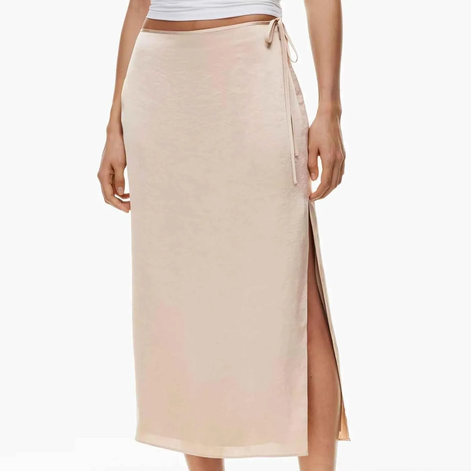 Women Drawstring High Waisted Maxi Skirt Solid Color Comfy Casual Skirt Side Split Hem Vacation Lounge Long Skirt