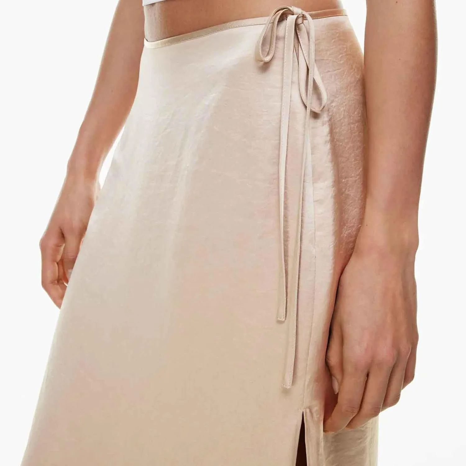 Women Drawstring High Waisted Maxi Skirt Solid Color Comfy Casual Skirt Side Split Hem Vacation Lounge Long Skirt