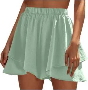 Women High Waist Ruffle Mini Shorts Skirt Layered Ruffle Hem Flared Short Flowy Casual Swing Beach Mini Short Skirt