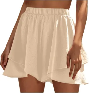 Women High Waist Ruffle Mini Shorts Skirt Layered Ruffle Hem Flared Short Flowy Casual Swing Beach Mini Short Skirt