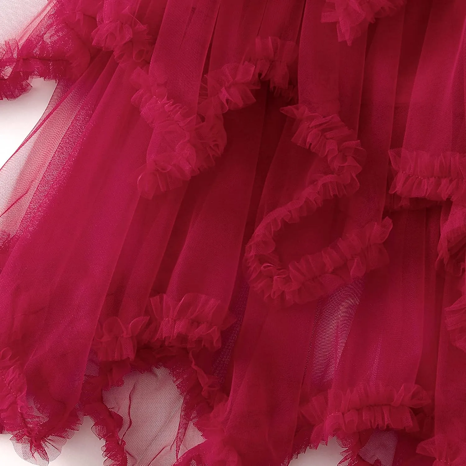 Women Layered Tulle Long Skirt High Waist Ruffle Midi Skirt Casual Cocktail Party A-Line Mesh Midi Skirt