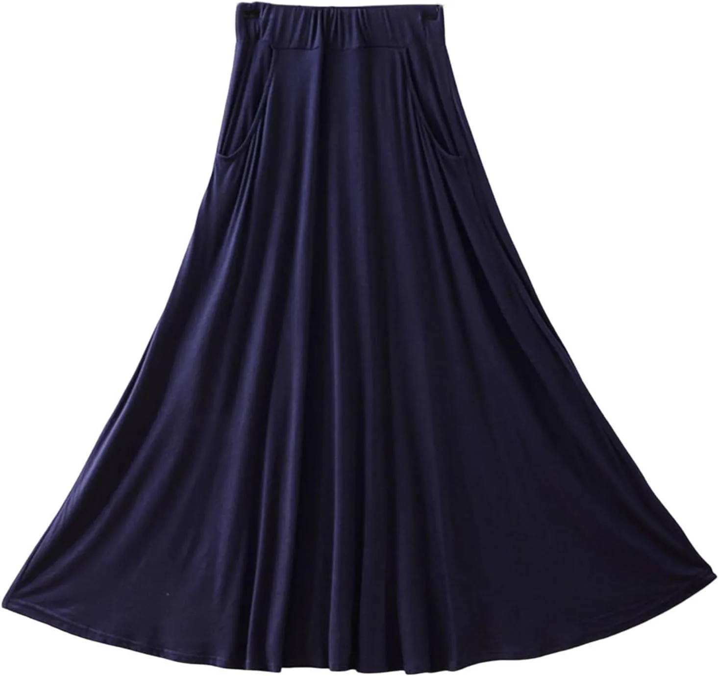 Women Maxi Skirt High Waisted Solid Color Summer Casual Skirt Pleated Swing Beach Skirt with Pockets for Vacation