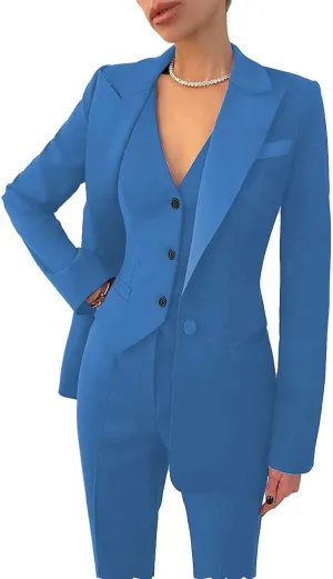 Women Suit Slim Fit Elegance Notch Lapel 3 Piece Workplace Style Jacket(Blazer Vest Pants