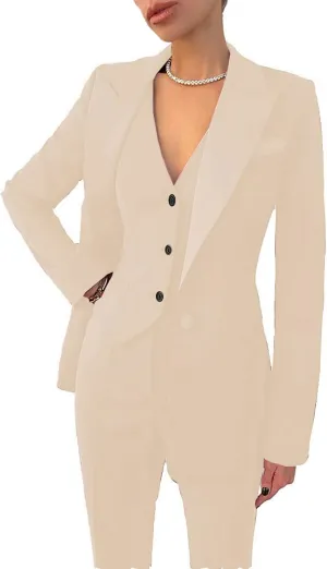Women Suit Slim Fit Elegance Notch Lapel 3 Piece Workplace Style Jacket(Blazer Vest Pants
