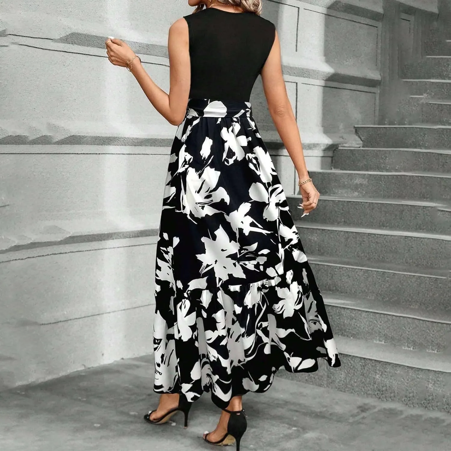 Women Summer Dresses 2025 Printed Sundresses Elegant Beach Tank Dress A Line Casual Sleeveless Vacation Clothes