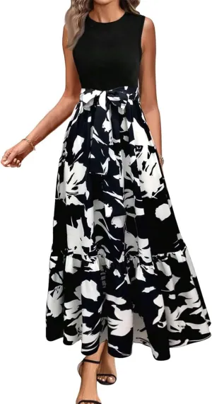 Women Summer Dresses 2025 Printed Sundresses Elegant Beach Tank Dress A Line Casual Sleeveless Vacation Clothes
