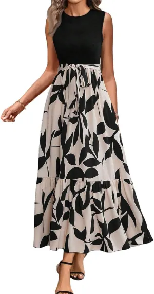 Women Summer Dresses 2025 Printed Sundresses Elegant Beach Tank Dress A Line Casual Sleeveless Vacation Clothes
