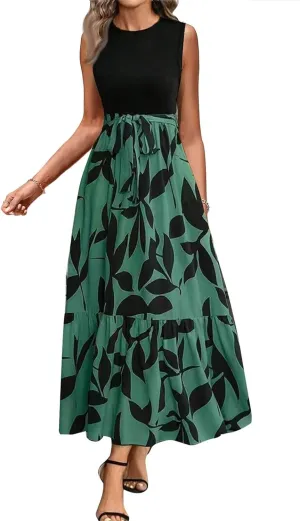 Women Summer Dresses 2025 Printed Sundresses Elegant Beach Tank Dress A Line Casual Sleeveless Vacation Clothes