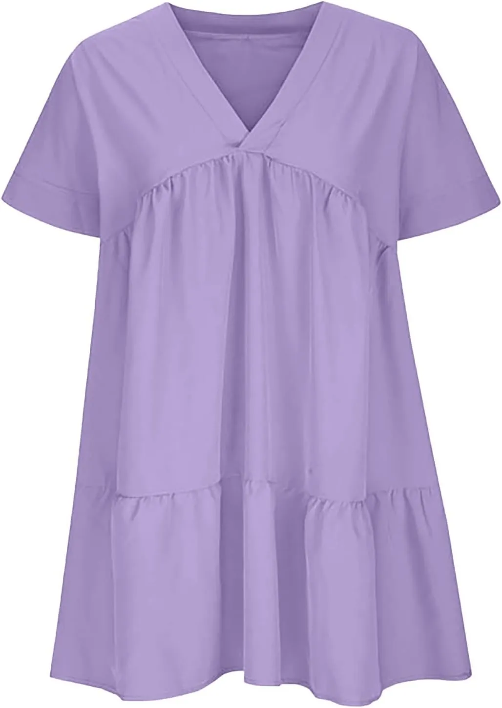 Women V Neck Flowy Babydoll Dresses 2025 Summer Short Sleeve Swing Shift Loose Casual Mini Tunic Dress