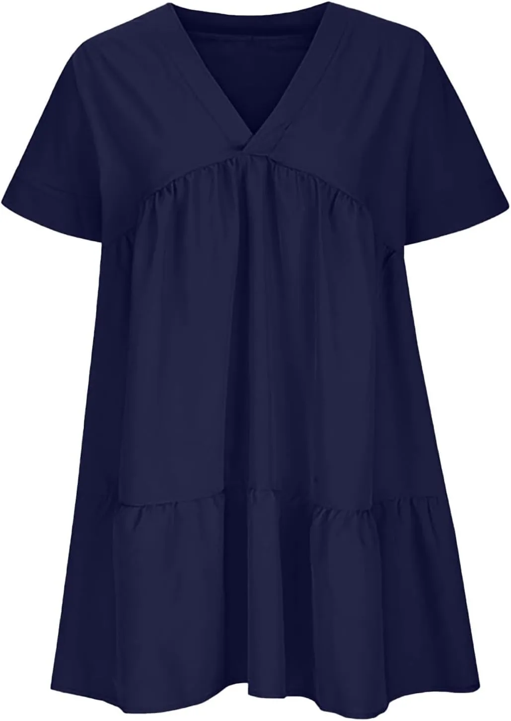 Women V Neck Flowy Babydoll Dresses 2025 Summer Short Sleeve Swing Shift Loose Casual Mini Tunic Dress