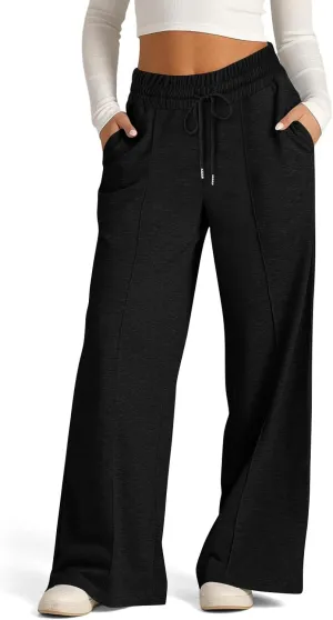 Women Wide Leg Sweatpants Elastic High Waist Drawstring Casual Pants 2024 Fall Fashion Straight Trousers with Pocket