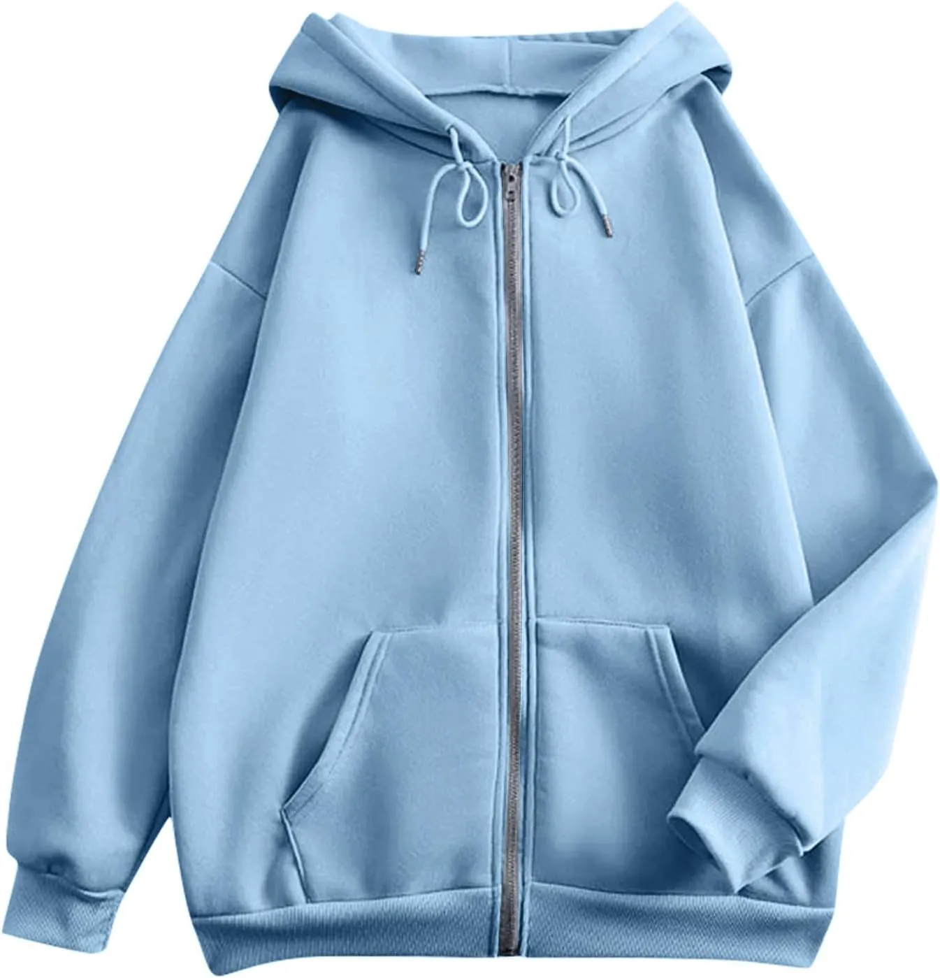 Women Zip Up Hoodie Long Sleeve Oversized Sweatshirts Y2K Jacket Pockets Patchwork Design Drawstring Hooded Jacket