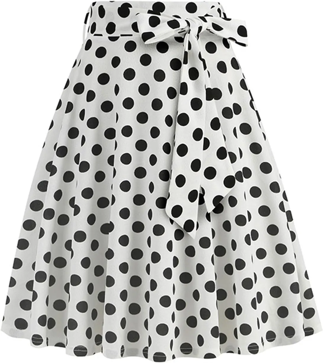 Women's 1950s Pleated Vintage Skirt Polka Dot A-line Midi Skirts Flared High Waisted Short Skirts with Belted
