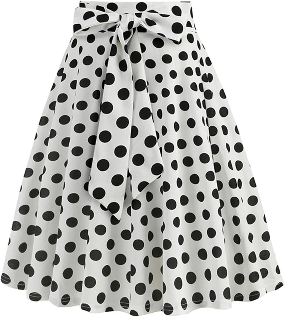 Women's 1950s Pleated Vintage Skirt Polka Dot A-line Midi Skirts Flared High Waisted Short Skirts with Belted