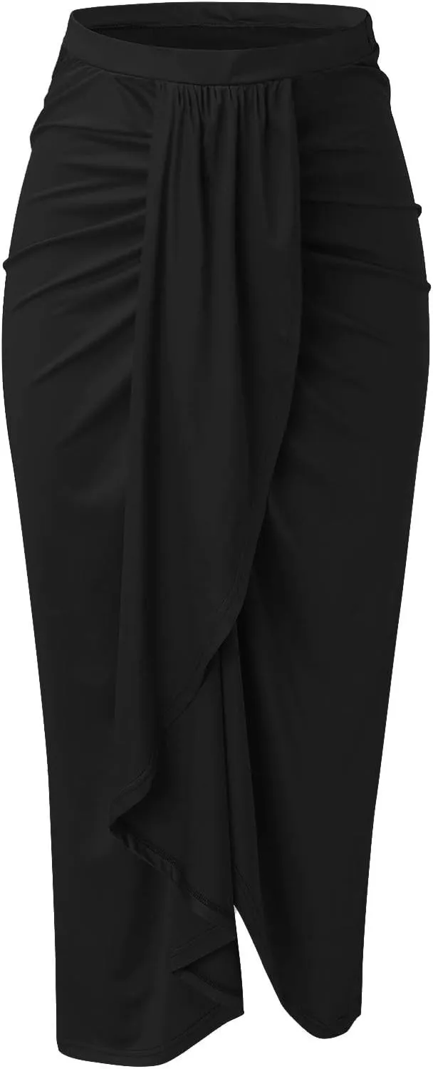 Womens Asymmetrical Solid Split Wrap High Low Casual Pleated Maxi Skirt Holiday Skirt High Rise Summer Skirt 2023