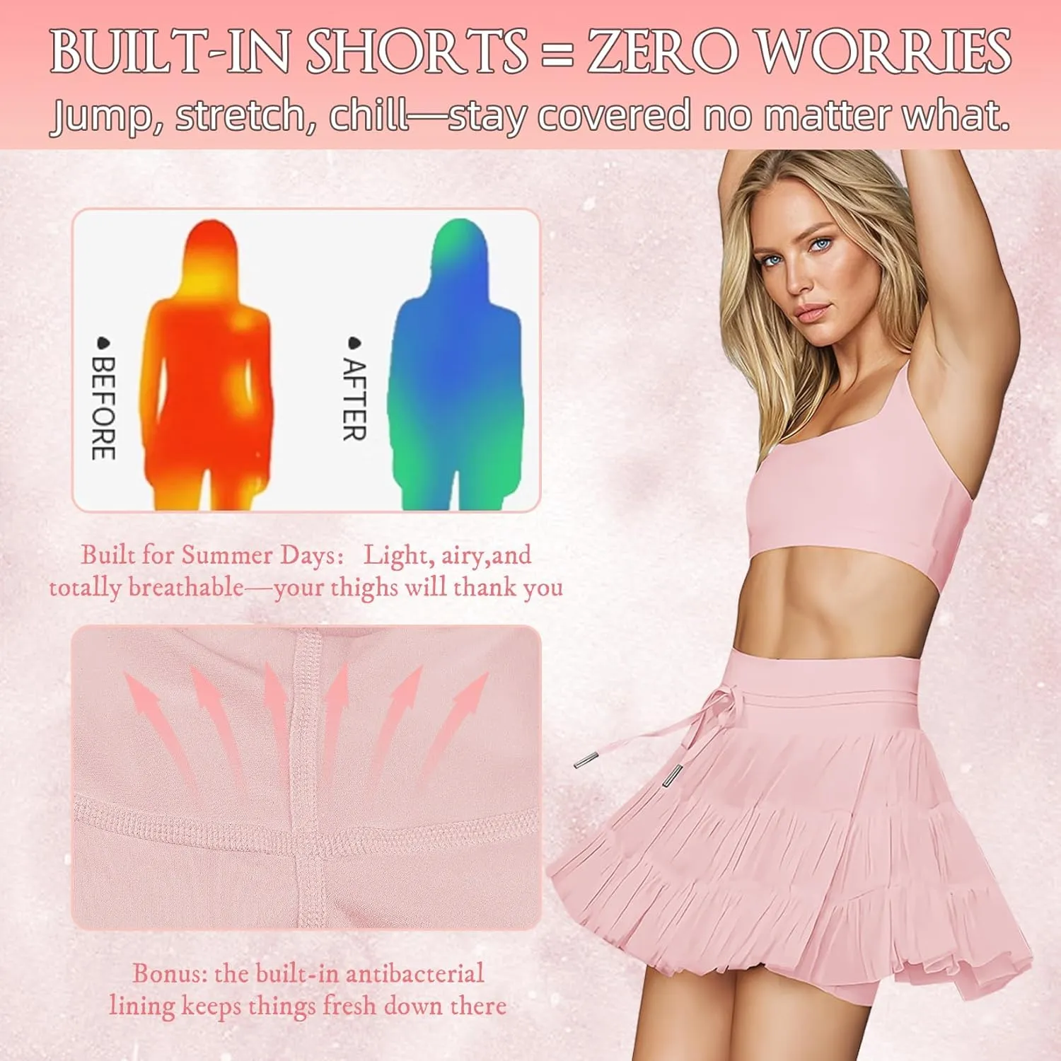 Women's Athletic Pleated Skort with Pockets - High Waisted Tennis Skirt with Built-in Shorts for Golf, Running & Casual Wear
