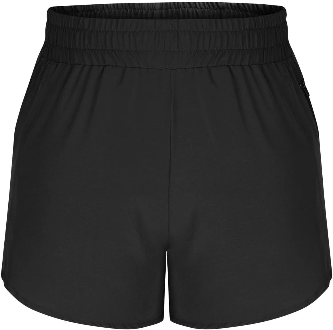 Women's Athletic Shorts High Waisted Running Solid Shorts with Zip Pocket Side Split Short Gym Elastic Workout Pants