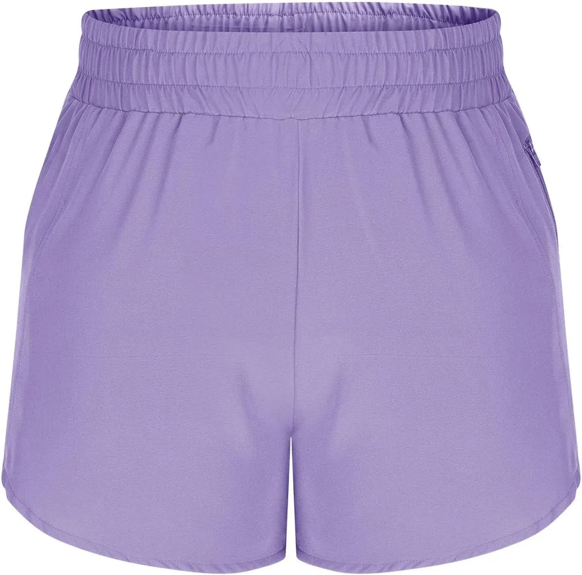 Women's Athletic Shorts High Waisted Running Solid Shorts with Zip Pocket Side Split Short Gym Elastic Workout Pants