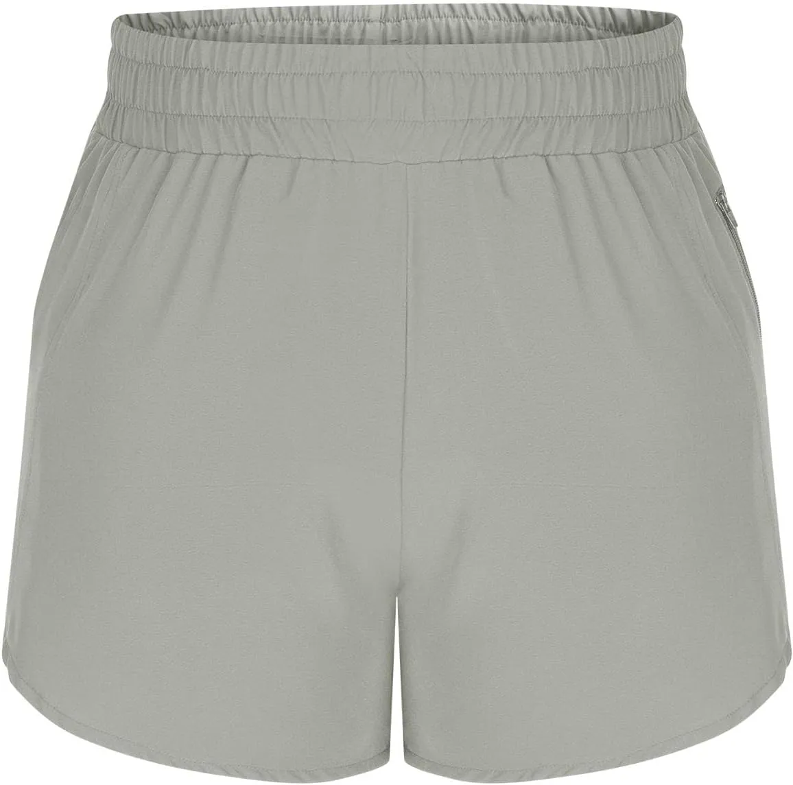 Women's Athletic Shorts High Waisted Running Solid Shorts with Zip Pocket Side Split Short Gym Elastic Workout Pants
