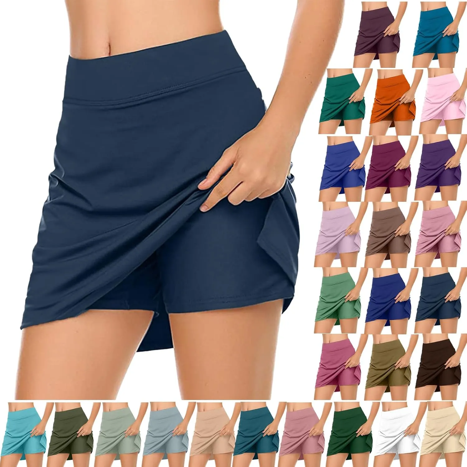 Women's Athletic Tennis Skorts with Pockets Built-in Shorts Summer Causal Yoga Running Workout Golf Skirts 2 in 1