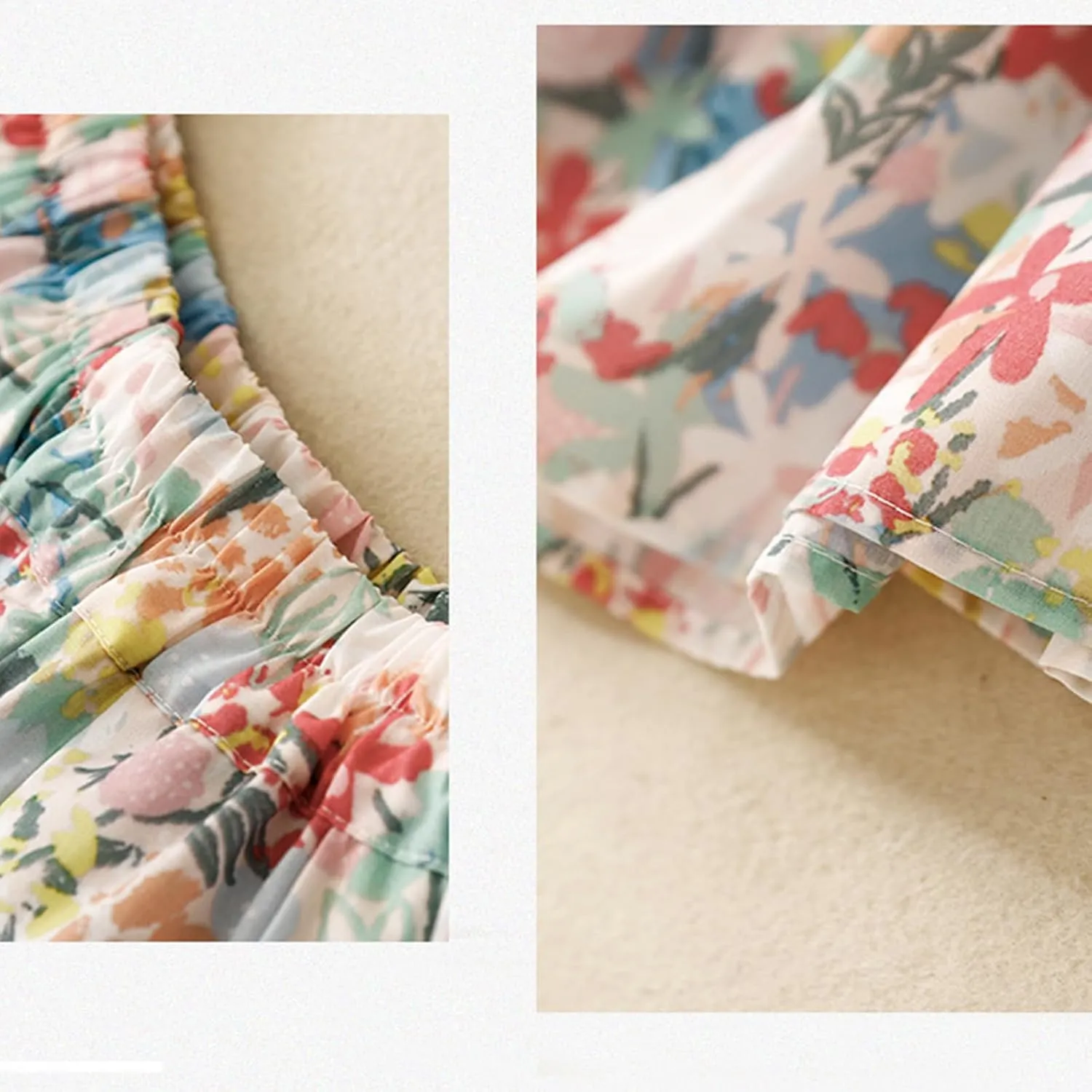 Womens Boho Pleated A-Line Skirt Summer Elastic High Waist Midi Skirts Floral Print Casual Beach Skirt with Pockets