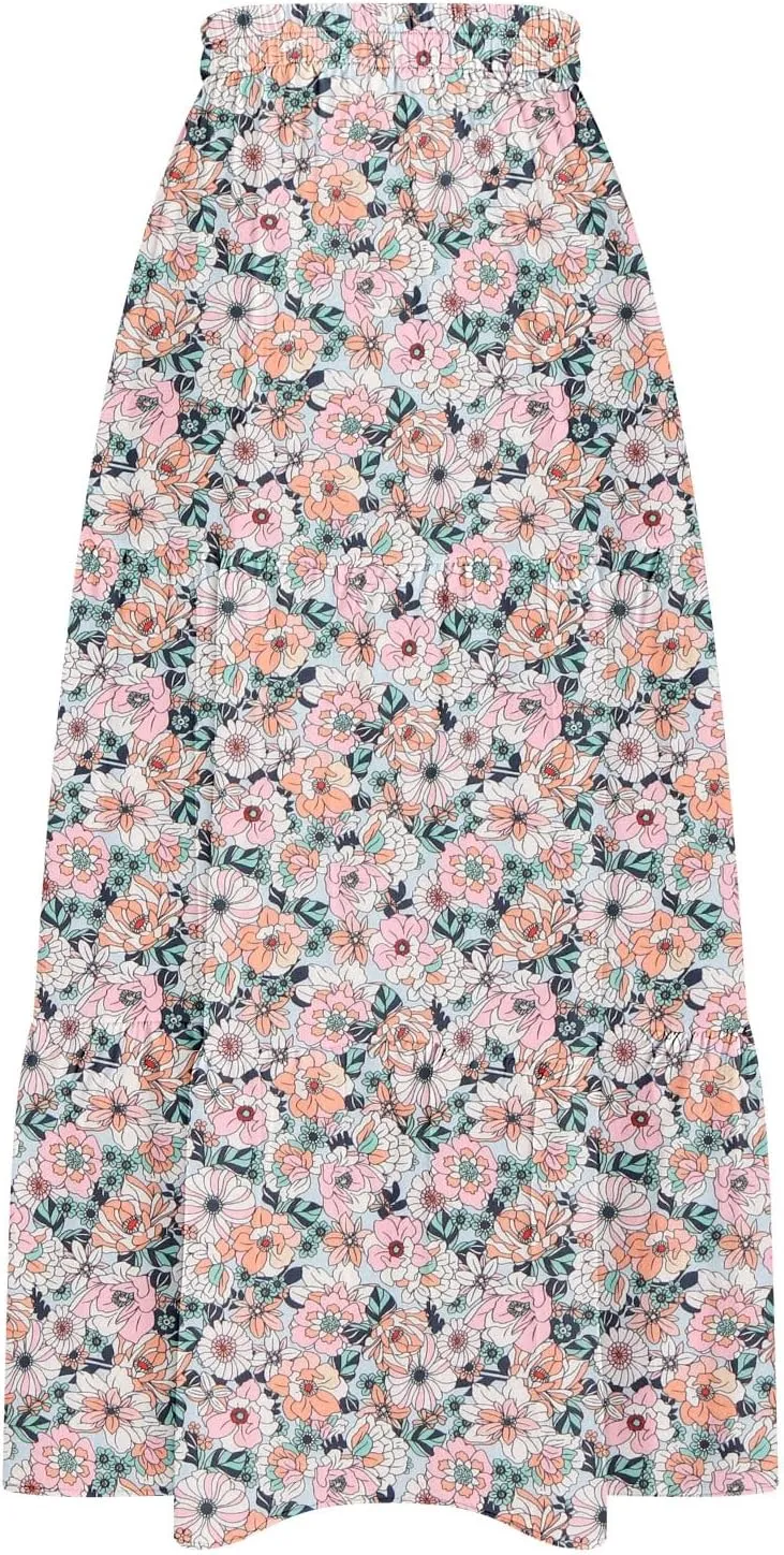 Womens Boho Skirts Summer Split Maxi Skirt Floral Print Bohemian Beach Elegant Tiered Ruffle Half Dress