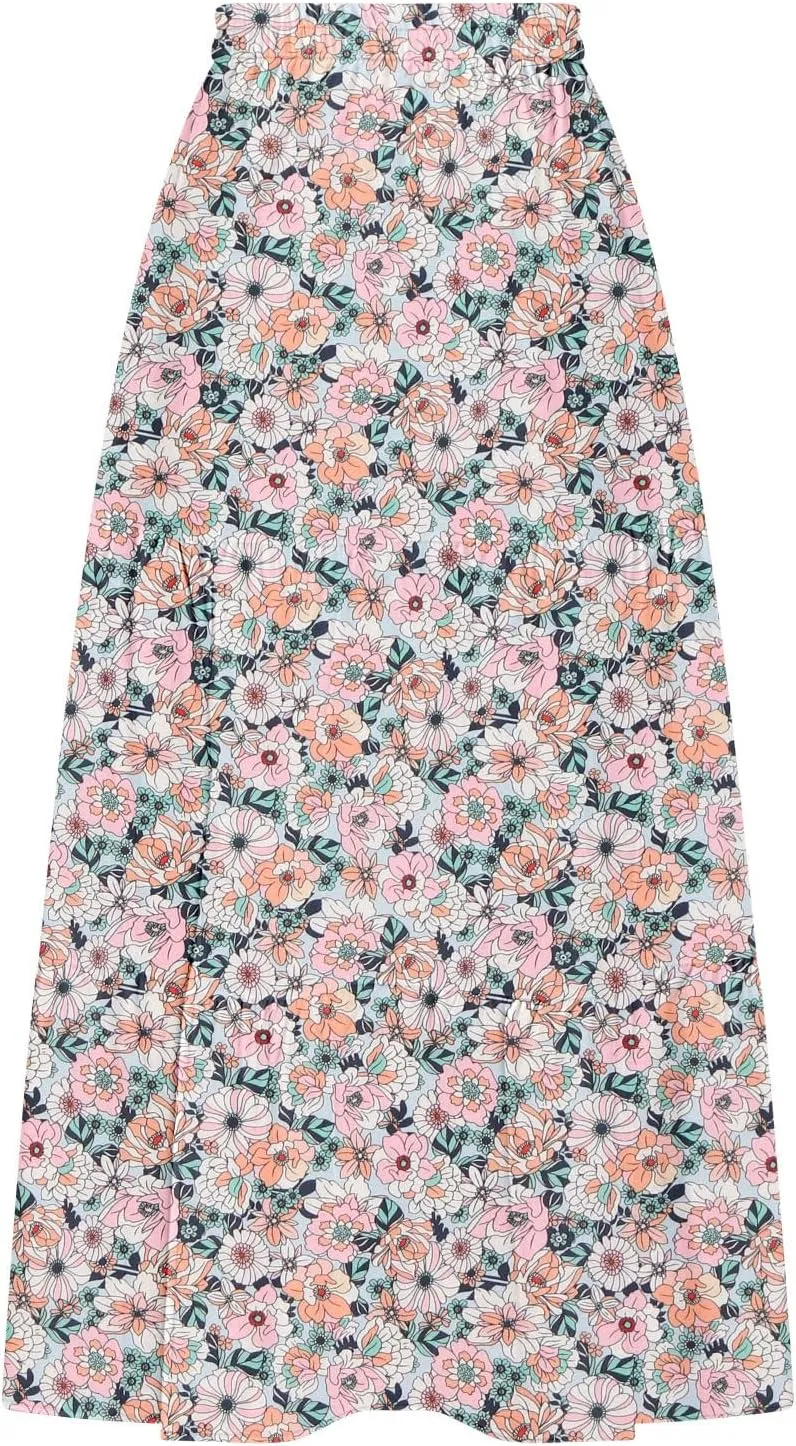 Womens Boho Skirts Summer Split Maxi Skirt Floral Print Bohemian Beach Elegant Tiered Ruffle Half Dress