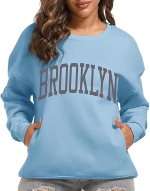 Women's Brooklyn Letter Graphic Print Sweatshirt Oversized Aesthetic Pullover Preppy Crewneck Fleece Hoodie Tops