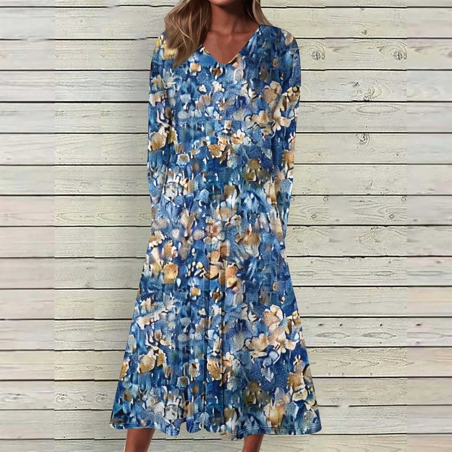 Women's Casual Dresses Fall 2024 Boho Long Sleeve V Neck Ruffle Maxi Dress Vintage Fashion Ruffle Bohemian Dresses
