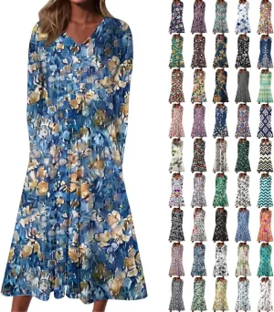 Women's Casual Dresses Fall 2024 Boho Long Sleeve V Neck Ruffle Maxi Dress Vintage Fashion Ruffle Bohemian Dresses