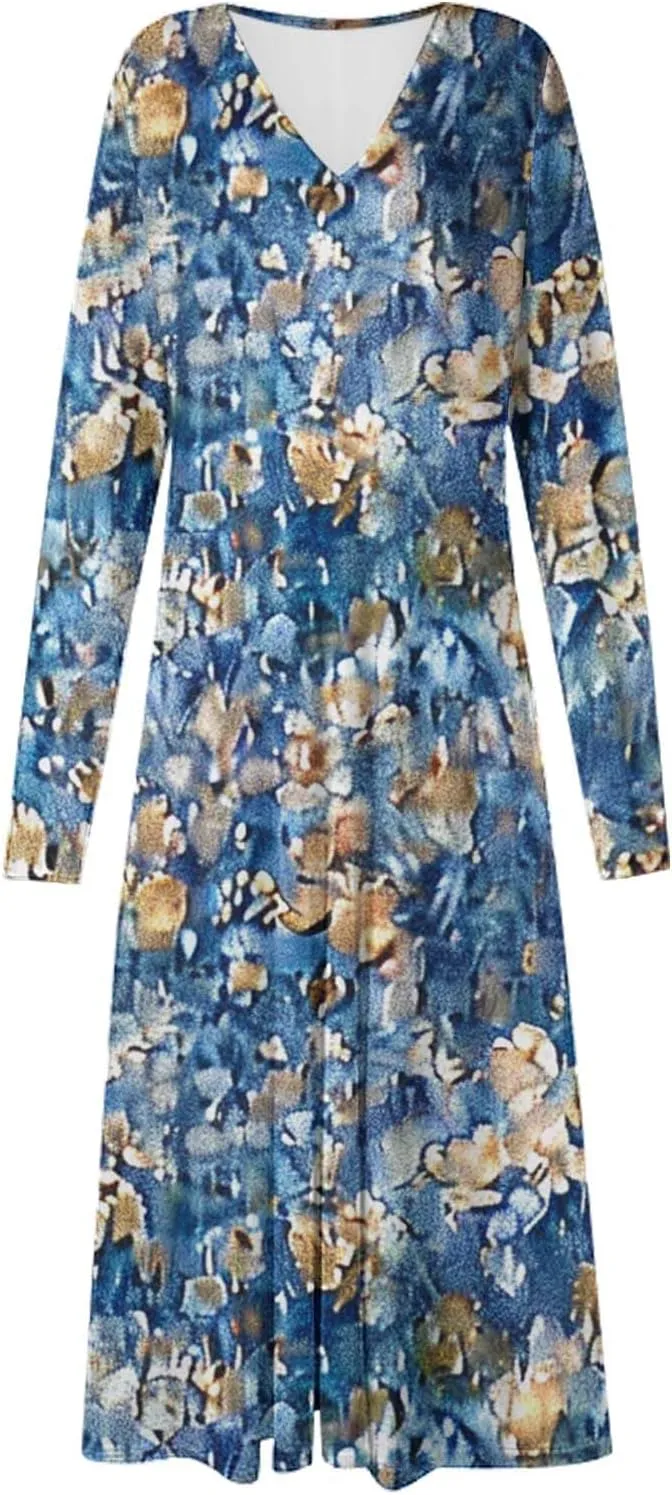 Women's Casual Dresses Fall 2024 Boho Long Sleeve V Neck Ruffle Maxi Dress Vintage Fashion Ruffle Bohemian Dresses