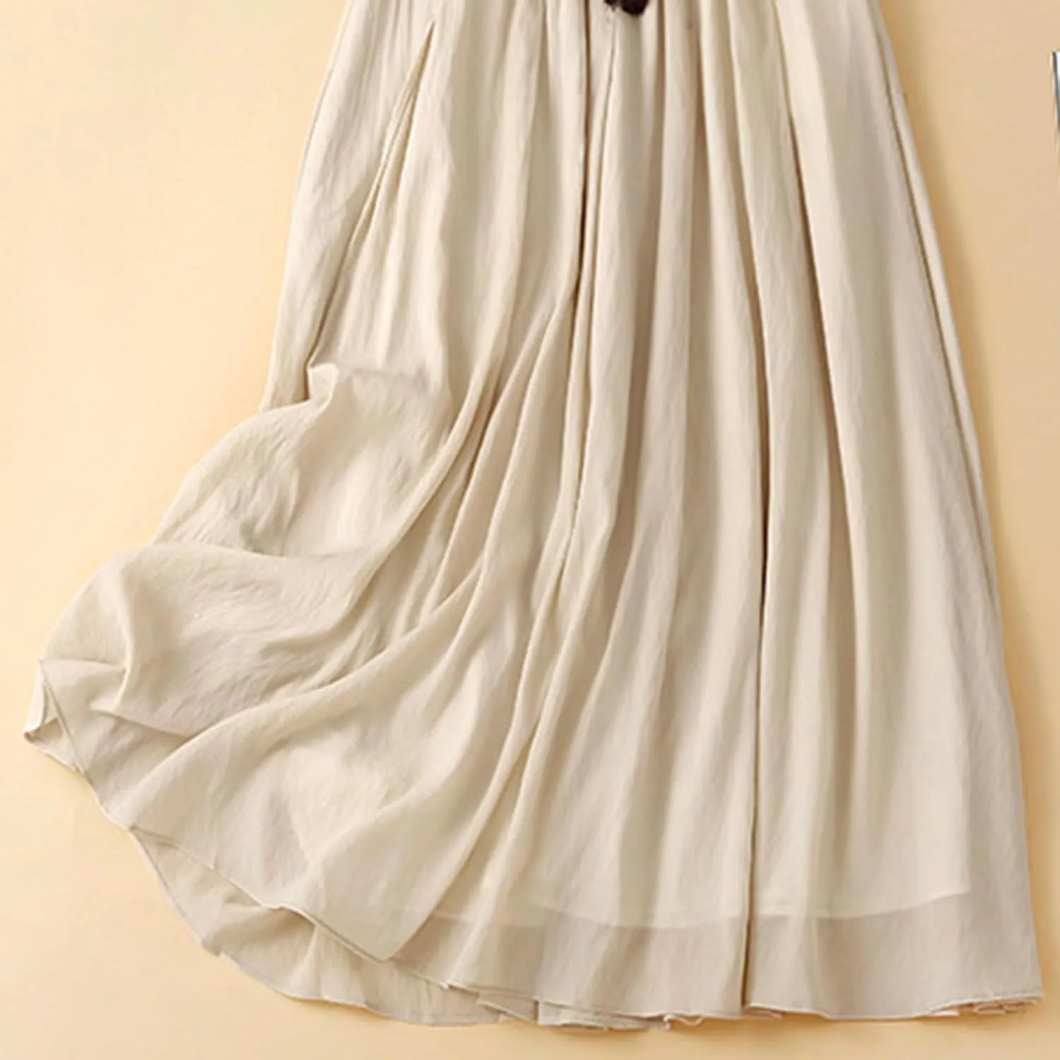 Women's Cotton Linen Retro Skirt Summer Casual Flowy A-Line Midi Skirts Color Block Tie Elastic Waist Beach Skirt