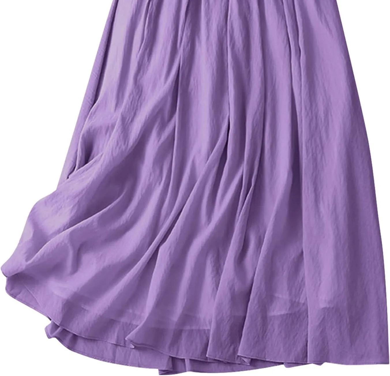 Women's Cotton Linen Retro Skirt Summer Casual Flowy A-Line Midi Skirts Color Block Tie Elastic Waist Beach Skirt