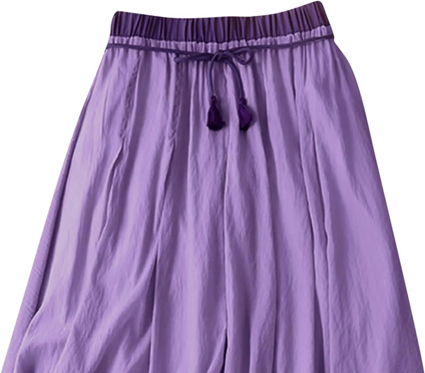 Women's Cotton Linen Retro Skirt Summer Casual Flowy A-Line Midi Skirts Color Block Tie Elastic Waist Beach Skirt