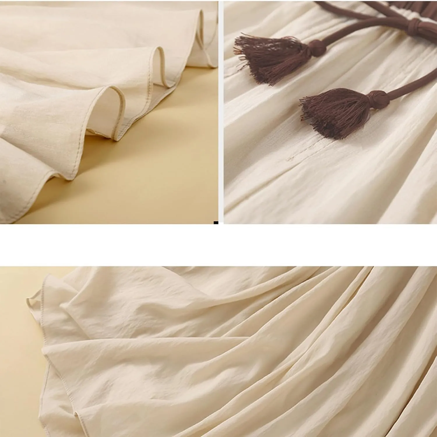 Women's Cotton Linen Retro Skirt Summer Casual Flowy A-Line Midi Skirts Color Block Tie Elastic Waist Beach Skirt