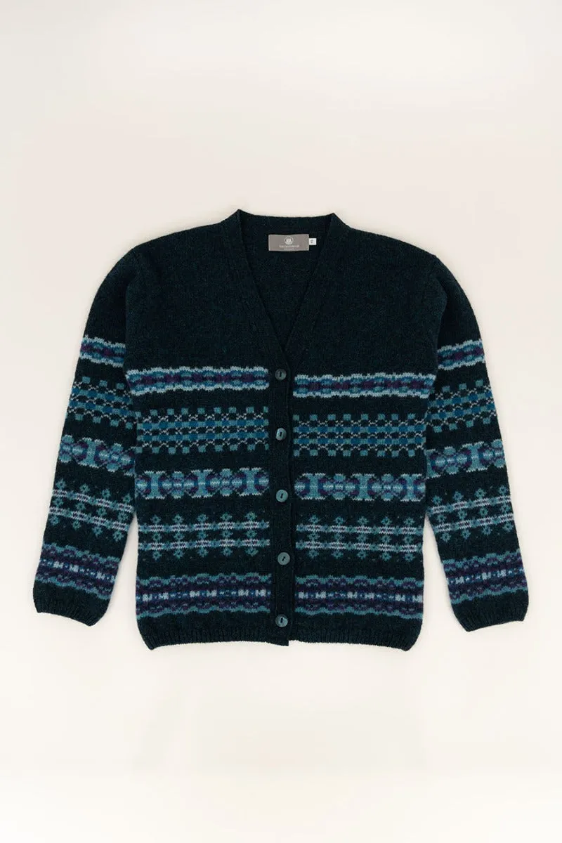 Womens Craigievar V-neck Fair isle Cardigan - Teal