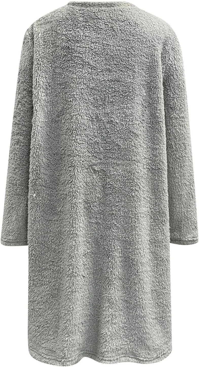Womens Crewneck Sweatshirt Casual Long Sleeve Sherpa Fleece Warm Sweatshirt Tunic Tops Fluffy Outerwears with Pocket