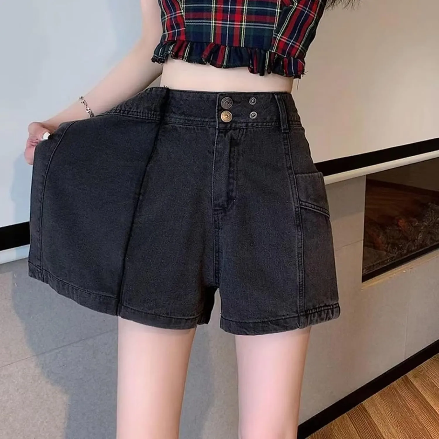 Women's Denim Skirt 2024 Summer Trendy A-Line Button Y2K Mini Casual Denim Skirt Cute Loose Vacation Jean Shorts for Women