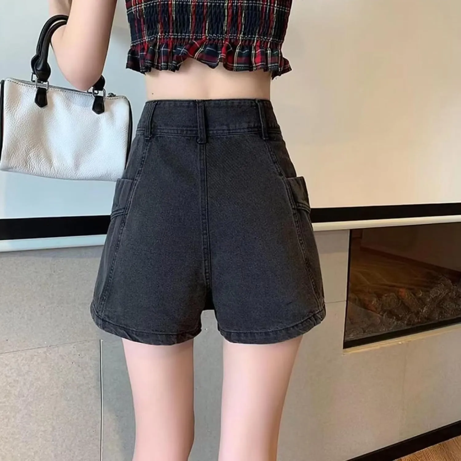 Women's Denim Skirt 2024 Summer Trendy A-Line Button Y2K Mini Casual Denim Skirt Cute Loose Vacation Jean Shorts for Women