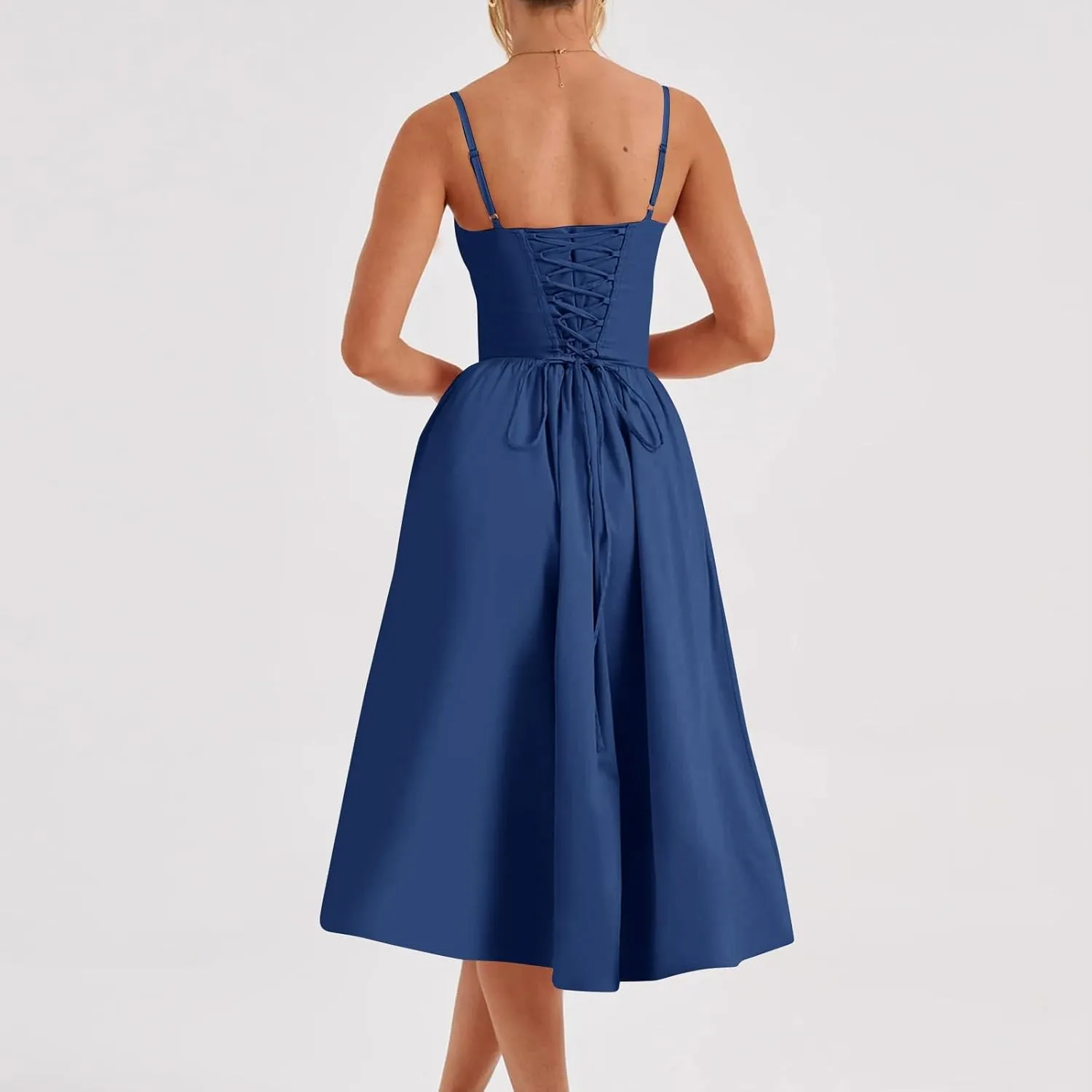 Womens Dress Flowy Pleated Hem Dresses Flowy Midi Dress Swing Party Spaghetti Strap Dresses Travel Vacation Outfits