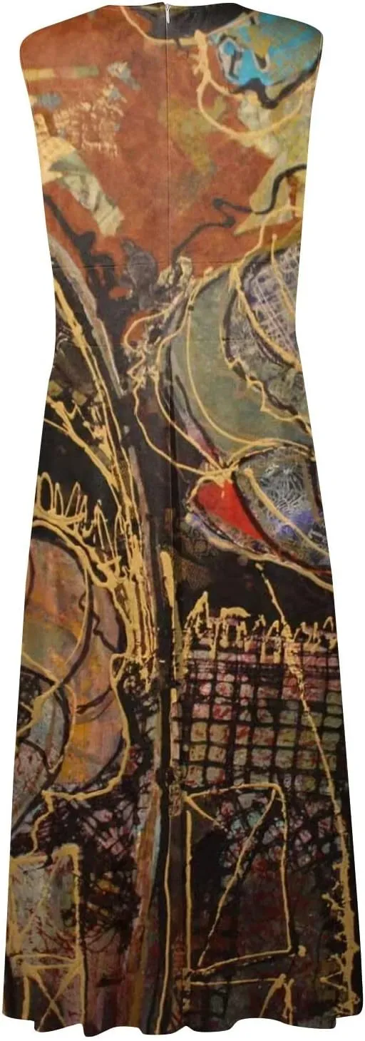 Womens Dresses Sleeveless Floral Print Maxi Dress Flowy Ruched Wrap V Neck Beach Dresses Trendy Sundress
