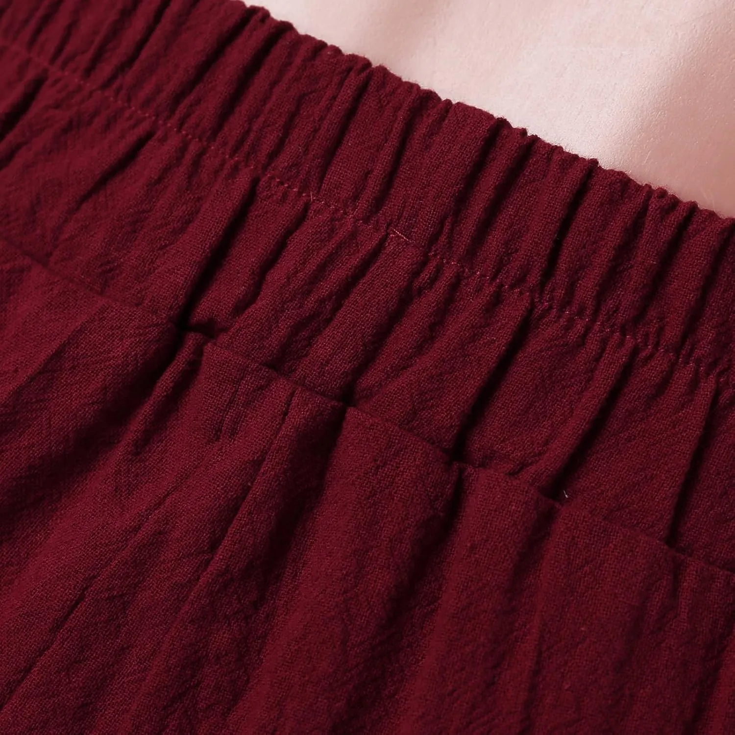 Women's Fashion Casual Elastic Waist Linen Pants Loose Trousers Wide Leggings Pants Summer Solid Color Casual