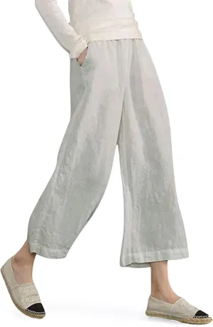 Women's Fashion Casual Elastic Waist Linen Pants Loose Trousers Wide Leggings Pants Summer Solid Color Casual