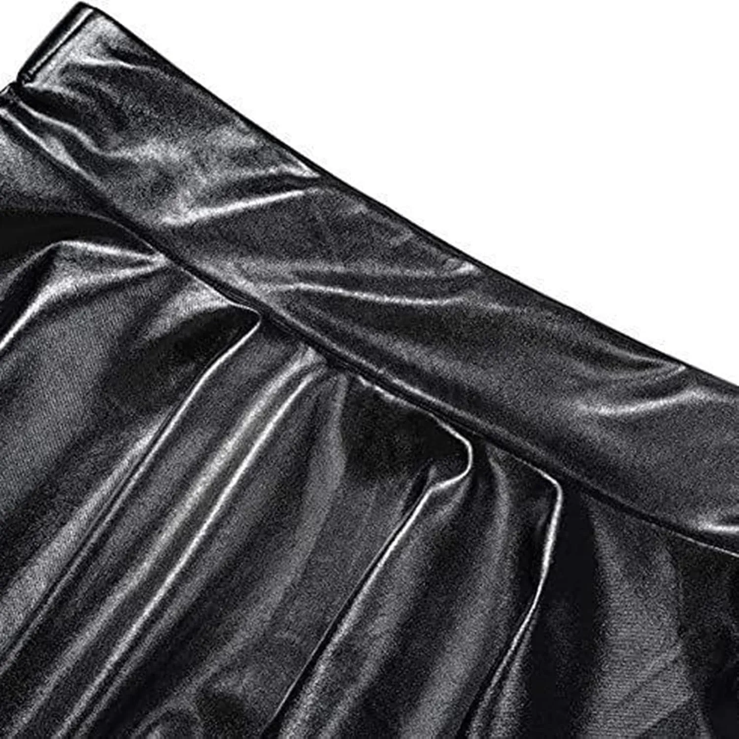 Women's Faux Leather Pleated Flared Skirt High Waist Dance Skate Mini Skirts Nightclub Rave Party A-Line Skirts