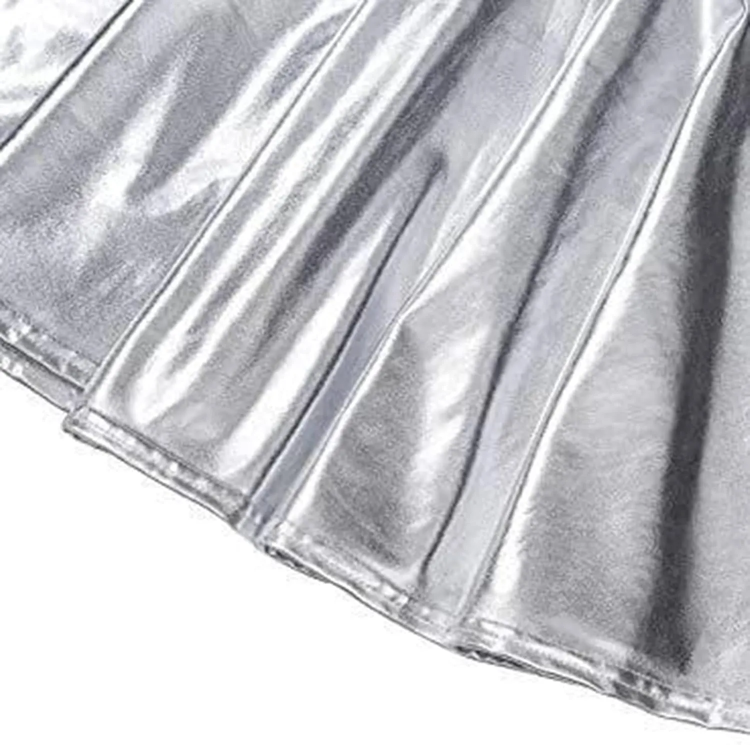 Women's Faux Leather Pleated Flared Skirt High Waist Dance Skate Mini Skirts Nightclub Rave Party A-Line Skirts