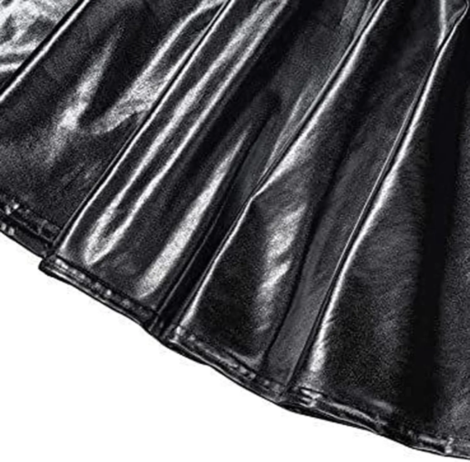 Women's Faux Leather Pleated Flared Skirt High Waist Dance Skate Mini Skirts Nightclub Rave Party A-Line Skirts