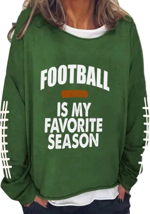 Women's Football Game Day Sweatshirt Funny Letter Print Crewneck Drop Shoulder Pullover Swseatshirt Loose Sports Tops