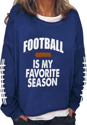 Women's Football Game Day Sweatshirt Funny Letter Print Crewneck Drop Shoulder Pullover Swseatshirt Loose Sports Tops